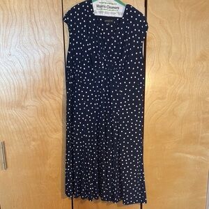 Jones New York Navy and White Polka Dot Midi Dress
